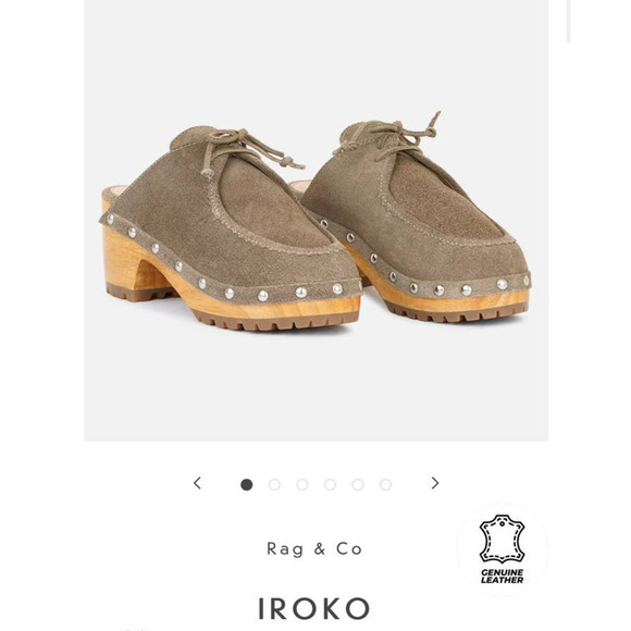 Rag & Co Taupe Iroko Tie Detail Stud Clogs - Picture 15 of 16